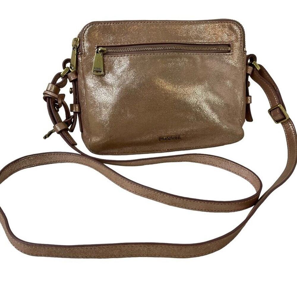 Fossil Womens Small Rose Gold Crossbody Purse Shoulder Bag Leather "Stained"